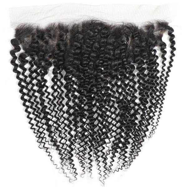 Deep Curls Virgin Human Hair Bundle with Frontal / 8A Natural Black