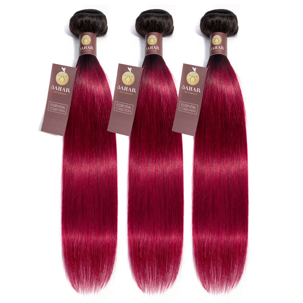 Fuchsia Queen Remy Human Hair Bundle with Frontal / Straight Dip Dye