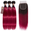 Fuchsia Queen Remy Human Hair Bundle with Closure / Straight Dip Dye
