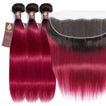 Fuchsia Queen Remy Human Hair Bundle with Frontal / Straight Dip Dye