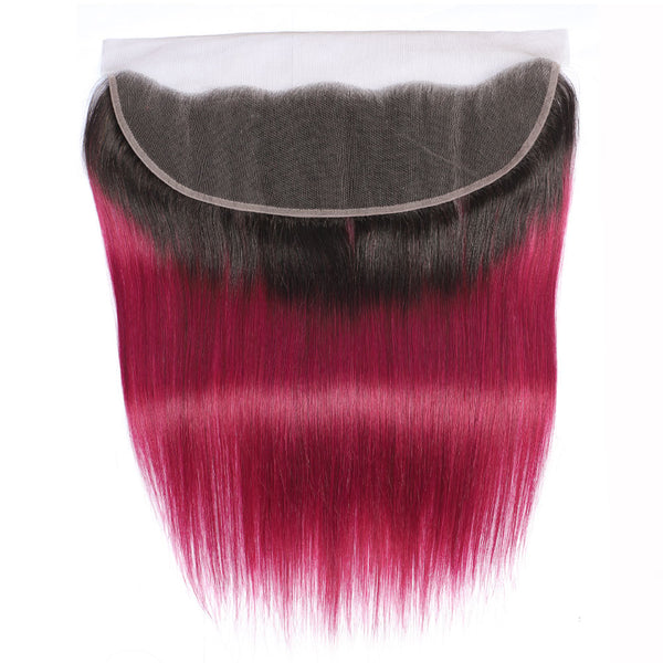 Fuchsia Queen Remy Human Hair Bundle with Frontal / Straight Dip Dye