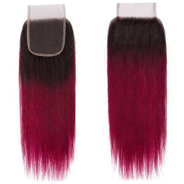 Fuchsia Queen Remy Human Hair Closure 4x4 Inch Straight - Free Part Dip Dye