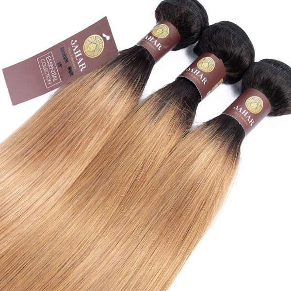 Strawberry Blonde Remy Human Hair Bundle with Closure / Straight Dip Dye