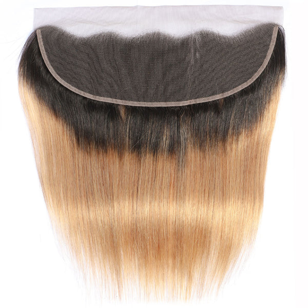 Strawberry Blonde Remy Hair Bundle with Frontal / Straight Dip Dye