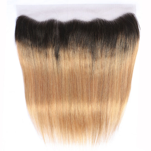 Strawberry Blonde Remy Hair Bundle with Frontal / Straight Dip Dye