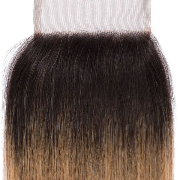 Strawberry Blonde Remy Human Hair Bundle with Closure / Straight Dip Dye