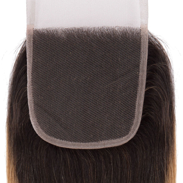 Strawberry Blonde Virgin Hair Closure 4x4 Inch Straight - Free Part Dip Dye
