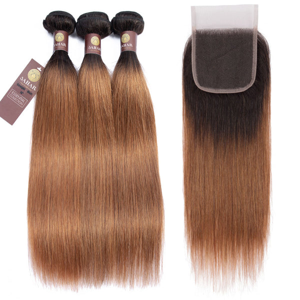 Auburn Remy Hair Bundle with Closure / Straight Dip Dye