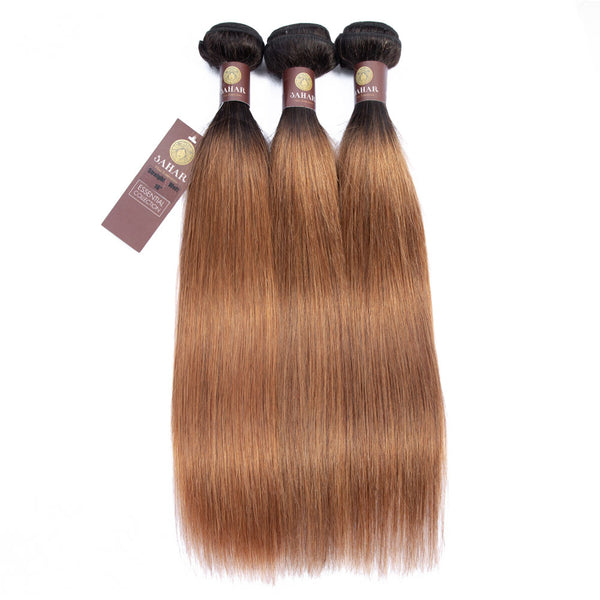 Auburn Remy Hair Bundle with Closure / Straight Dip Dye