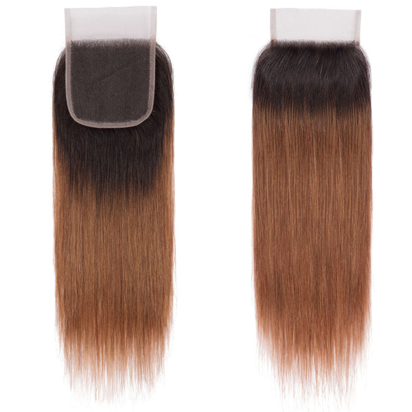 Auburn Remy Hair Closure 4x4 Inch Straight - Free Part Dip Dye