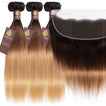 Ombre Chocolate Brown / Strawberry Blonde Remy Hair Bundle with Frontal / Straight