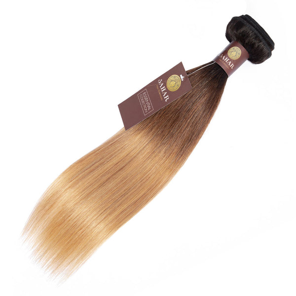 Ombre Chocolate Brown / Strawberry Blonde Remy Hair Extensions / Straight