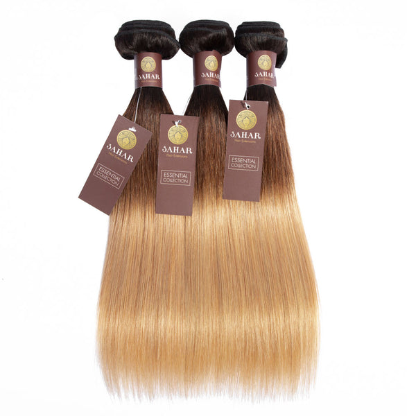Ombre Chocolate Brown / Strawberry Blonde Remy Hair Bundle with Frontal / Straight
