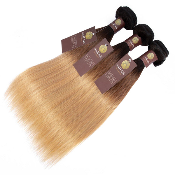 Ombre Chocolate Brown / Strawberry Blonde Remy Hair Bundle with Frontal / Straight
