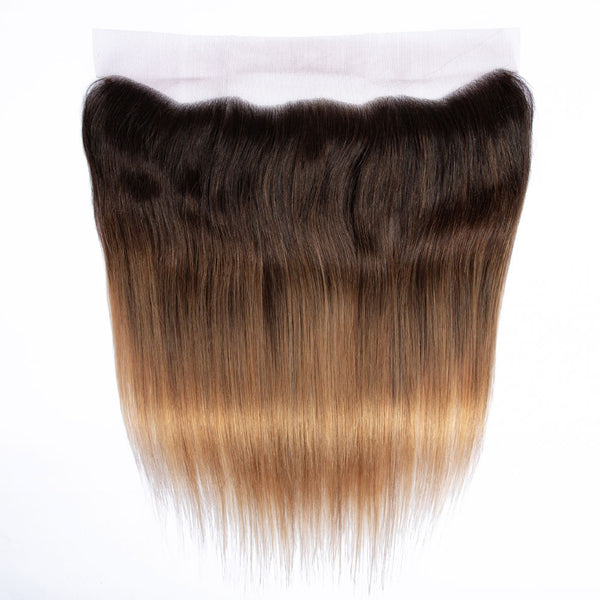 Ombre Chocolate Brown / Strawberry Blonde Remy Hair Bundle with Frontal / Straight