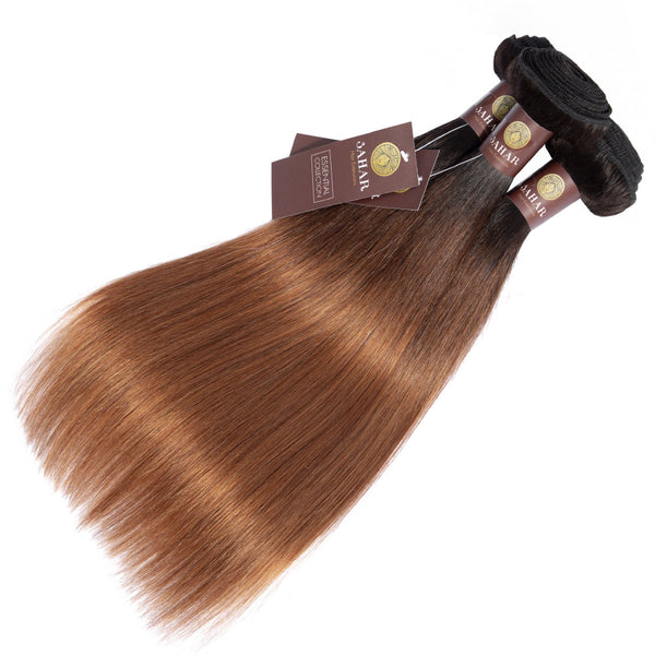 Ombre Chocolate Brown / Auburn Remy Hair Bundle with Frontal / Straight