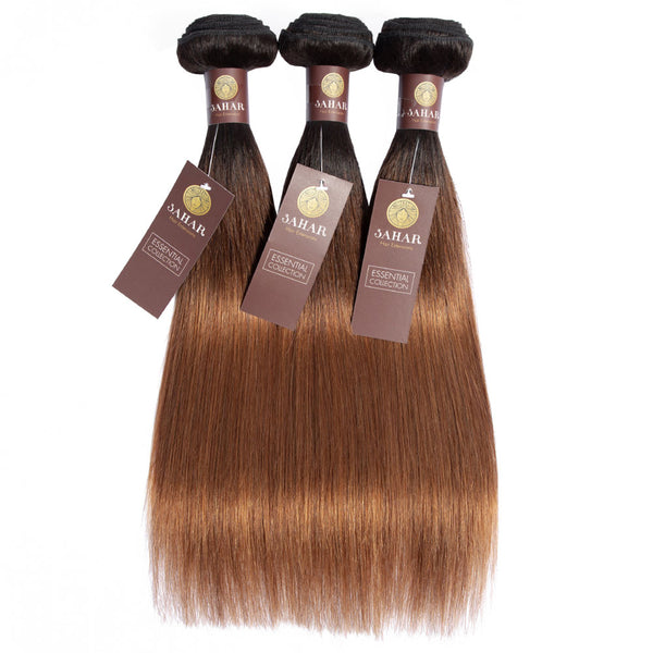Ombre Chocolate Brown / Auburn Remy Hair Bundle with Closure / Straight