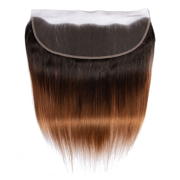 Ombre Chocolate Brown / Auburn Remy Hair Bundle with Frontal / Straight