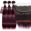 Midnight Red Remy Human Hair Bundle with Frontal / Straight Dip Dye