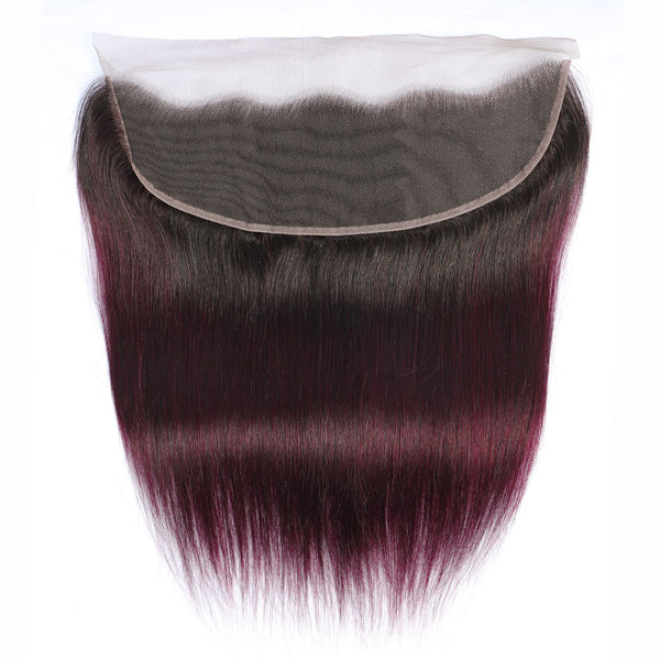 Midnight Red Remy Human Hair Bundle with Frontal / Straight Dip Dye