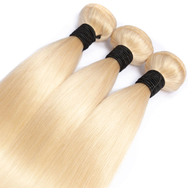 Beach Blonde Remy Human Hair Bundle with Frontal / Straight