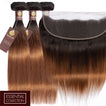 Ombre Chocolate Brown / Auburn Remy Hair Bundle with Frontal / Straight