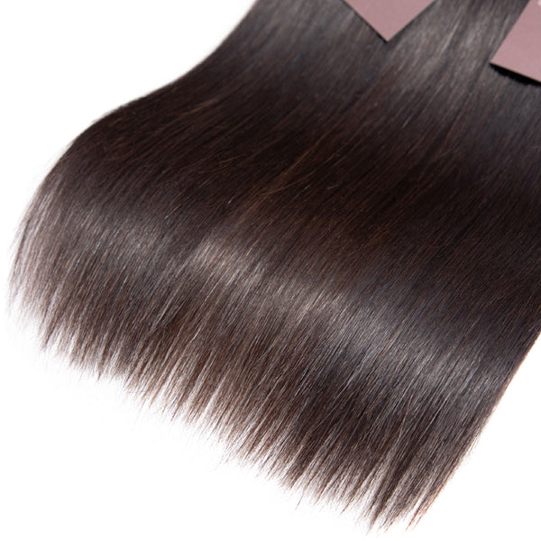 Straight Virgin Human Hair Bundle with 4x4 Closure / 8A Natural Black