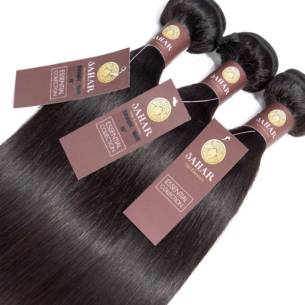 Straight Virgin Human Hair Bundle with 4x4 Closure / 8A Natural Black