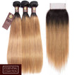 Strawberry Blonde Remy Human Hair Bundle with Closure / Straight Dip Dye