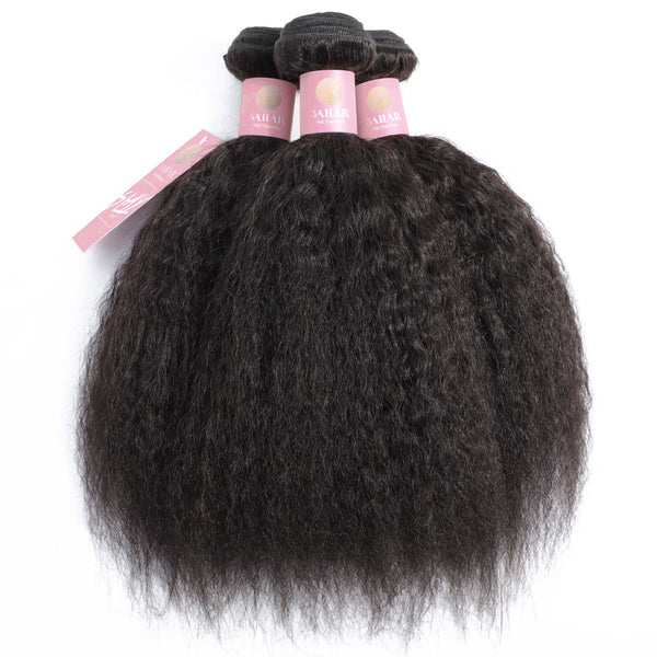 Kinky Straight Human Hair Bundle with Frontal / 6A Black