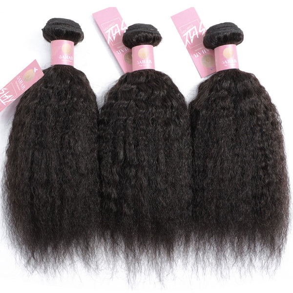 Kinky Straight Human Hair Bundle with Frontal / 6A Black