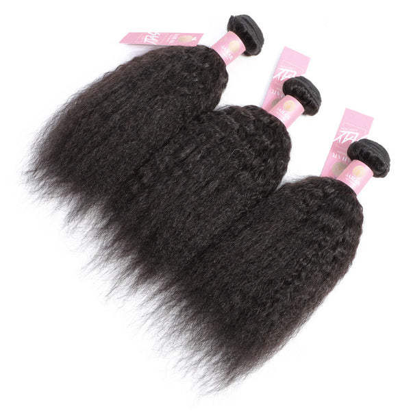 Kinky Straight Human Hair Bundle with Frontal / 6A Black