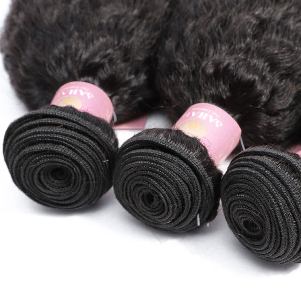 Kinky Straight Human Hair Bundle with Closure / 6A Black