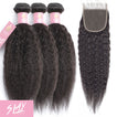Kinky Straight Human Hair Bundle with Closure / 6A Black