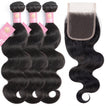 Body Wave Human Hair Bundle with Closure / 6A Black