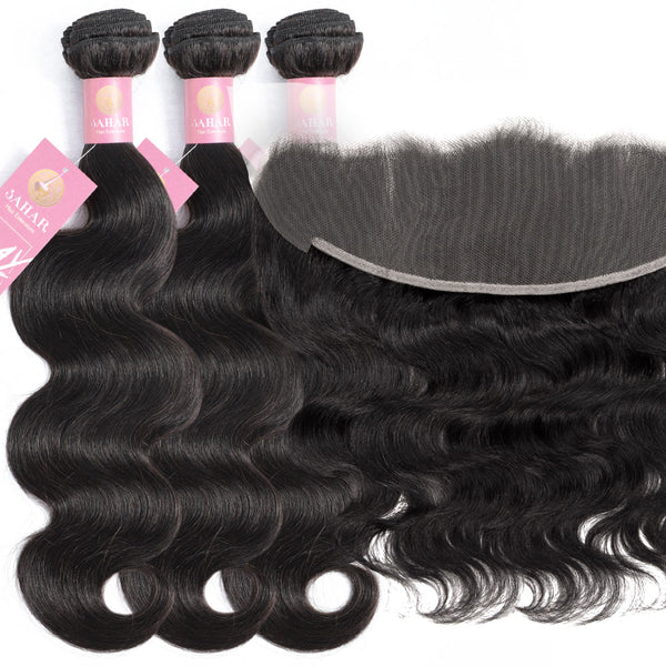 Body Wave Human Hair Bundle with Frontal / 6A Black