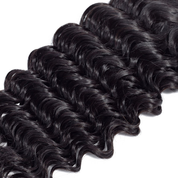 Deep Wave Human Hair Bundle with Frontal / 6A Black