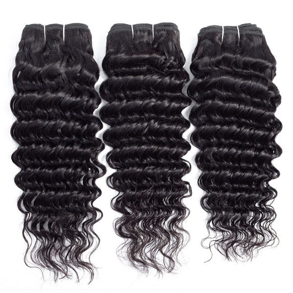 Deep Wave Human Hair Bundle with Frontal / 6A Black