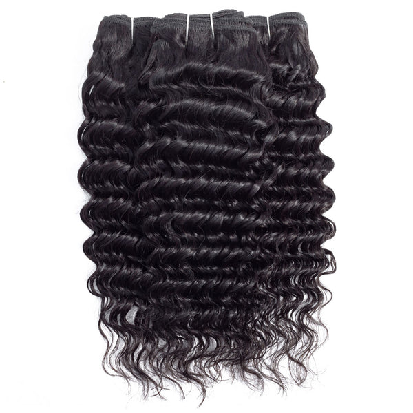 Deep Wave Human Hair Bundle with Frontal / 6A Black