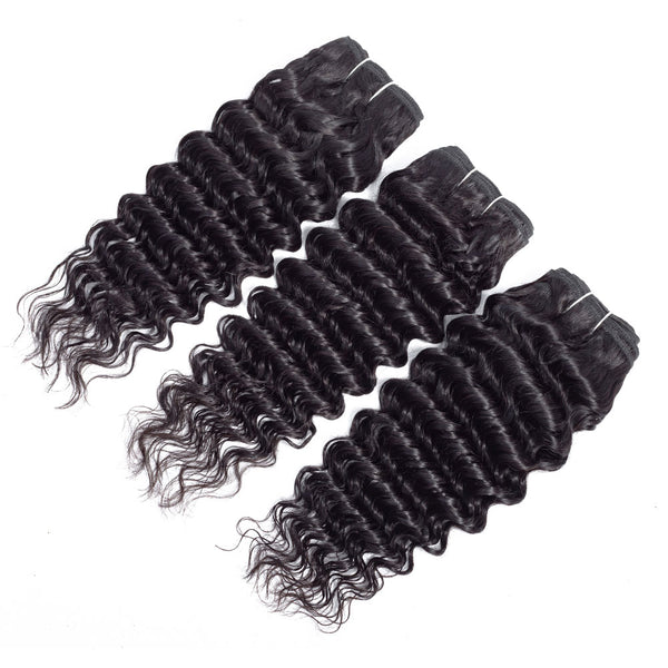Deep Wave Human Hair Bundle with Frontal / 6A Black