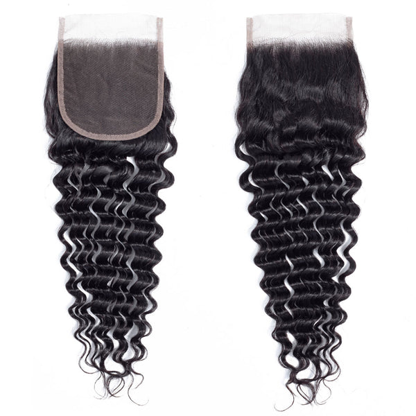 Deep Wave Human Hair Bundle with Closure / 6A Black