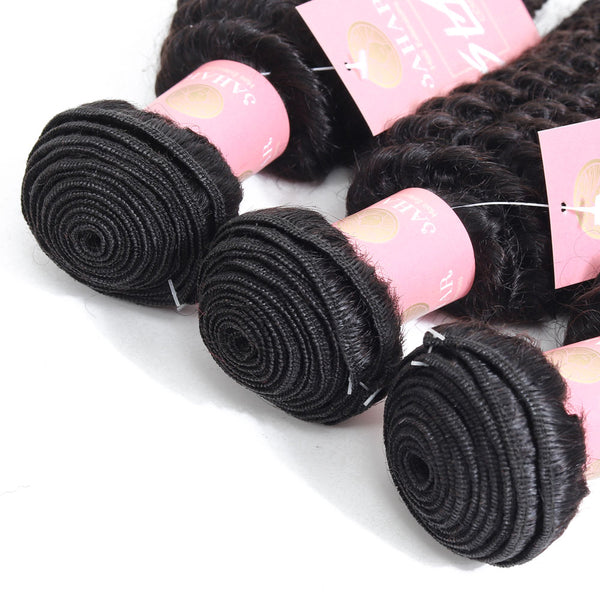 Deep Curl Human Hair Bundle with Frontal / 6A Black