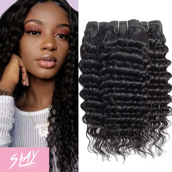 Deep Wave Human Hair 3 Bundles / 6A Black
