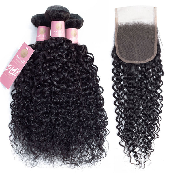 Jerry Curl Human Hair Bundle with Closure / 6A Black