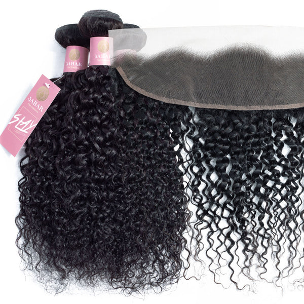 Jerry Curl Human Hair Bundle with Frontal / 6A Black