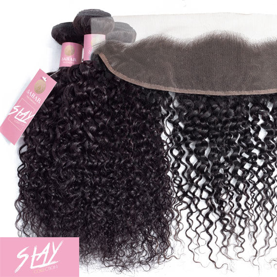 Jerry Curl Human Hair Bundle with Frontal / 6A Black