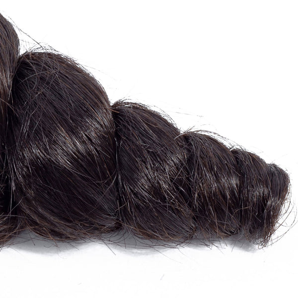 Loose Wave Human Hair Bundle with Closure / 6A Black