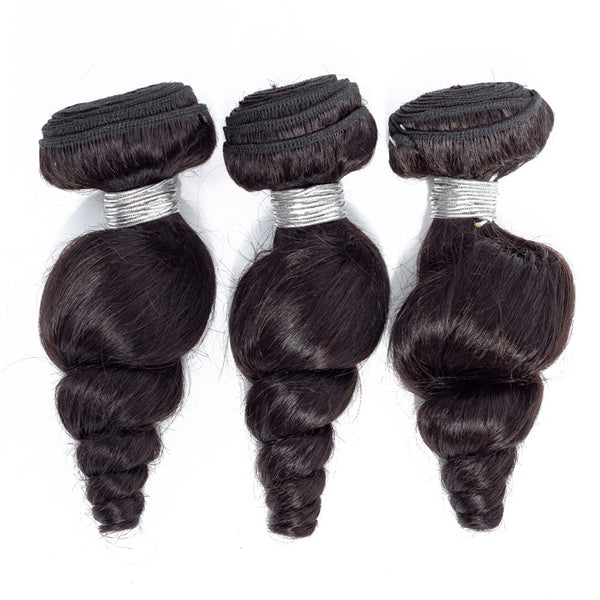 Loose Wave Human Hair Bundle with Closure / 6A Black