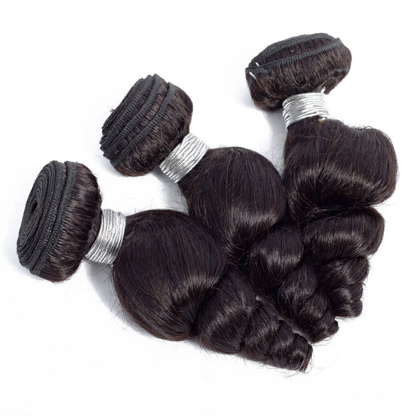 Loose Wave Human Hair Bundle with Closure / 6A Black