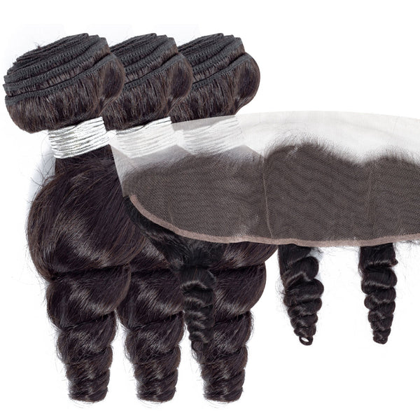 Loose Wave Human Hair Bundle with Frontal / 6A Black